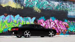 Black car graffiti wall colorful - clean line free wallpaper