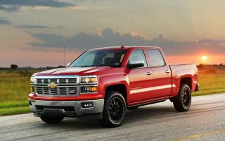 Red truck sunset clouds mountains - a red truck free wallpaper