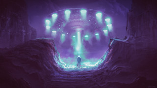 Man tunnel lights glowing fantasy - affinity photo free wallpaper