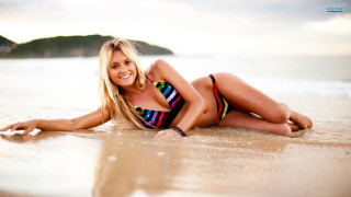 Woman bikini beach smiling legs - bettina heinenayech free wallpaper