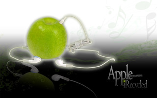 Green apple headphones music notes - music free wallpaper