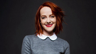 Woman red hair gray sweater - studio portrait free wallpaper