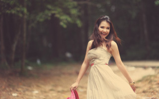 Cheerful woman in dress with - cheerful free wallpaper