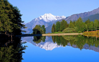 Lake trees mountains blue sky 14 - didier mouron free wallpaper