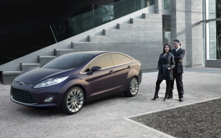 Man woman car building stairs - a car in front free wallpaper