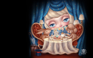 Little girl tea party teddy - anna dittmann free wallpaper for desktop