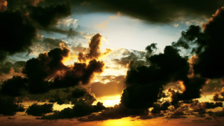 Sunset clouds plane water boat - atmospheric free wallpaper