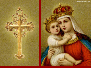 Woman child cross painting artwork - a child free wallpaper