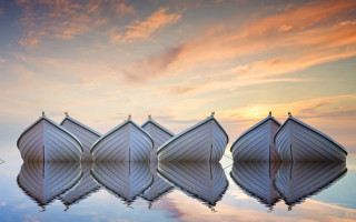 Boats lake sunset symmetry cloudy - colin gill free wallpaper
