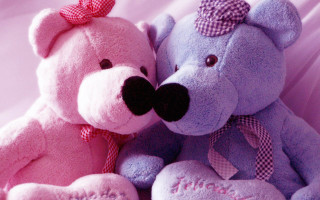 Pink blue teddy bears bed - two teddy free wallpaper