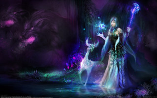 Woman deer fantasy forest purple - a purple light free wallpaper