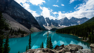 Lake mountains trees blue sky 19 - bob ross free wallpaper