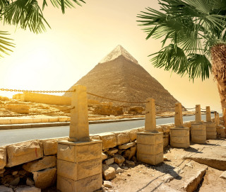 Stone wall pyramid palm tree - a stone wall free wallpaper