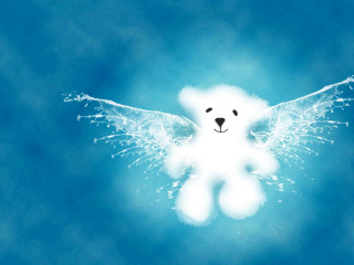 White teddy bear wings blue 2 - a blue sky free wallpaper