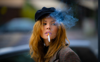 Woman smoking hat jacket blonde - a woman smoking free wallpaper