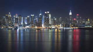Hudson river night cityscape reflection - a reflection of the water free wallpaper