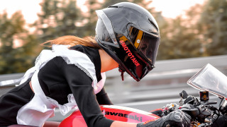 Woman motorcycle blackwhite dress helmet - in the foreground free wallpaper