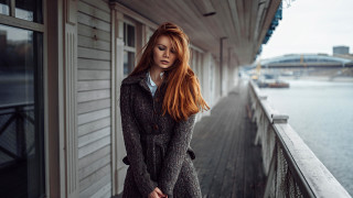 Red hair woman balcony city - a balcony next free wallpaper