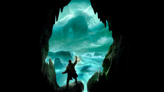Cave monster lake waterfall fantasy - a flashlight free wallpaper for desktop