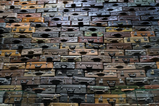 Luggage pile liminal space postminimalism - top of a floor next free wallpaper