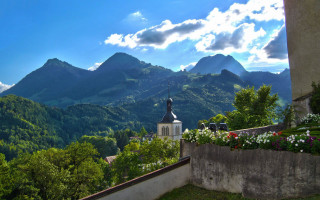 Church tower hill valley mountains - heidelberg school free wallpaper
