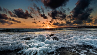 Sunset ocean waves shore person - ocean free wallpaper