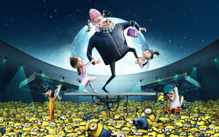 Cartoon man stage minions moon - free happy birthday wallpaper