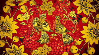 Red yellow floral birds leaves - floral pattern free wallpaper