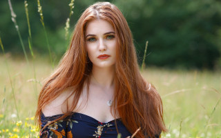 Red haired woman flowers outdoors - long red hair free wallpaper