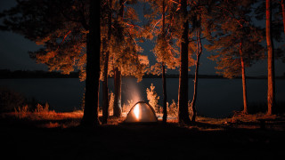 Tent lake night campfire holography - a tent free wallpaper