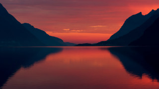Red sky reflection mountains lake - a red sky free wallpaper