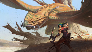 Woman dragon head bird desert - a desert area free wallpaper