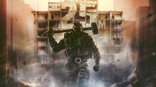 Man gasmask metal object city - a man in a gas mask free wallpaper