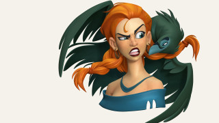 Red haired woman blue dress - art of brom free wallpaper