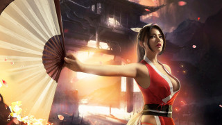 Woman red white dress fan - dress holding free wallpaper