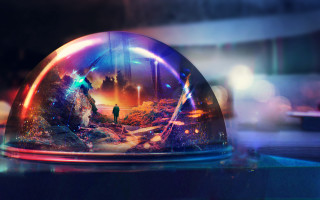 Glass dome man mountain rainbow - inside free wallpaper for desktop