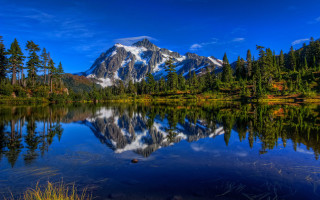 Mountain reflection lake forest sky 5 - a still lake free wallpaper