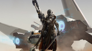 Sci fi fighter character holding 2 - a jet free wallpaper