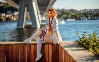 Woman fence river bridge boat - a wooden fence next free wallpaper