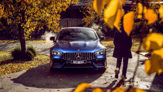 Man blue mercedes autumn leaves - maximalism free wallpaper