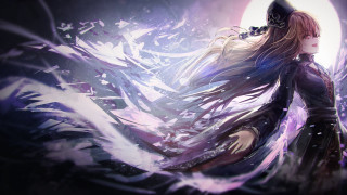 Woman sword fullmoon purple swirl - long hair and a sword free wallpaper
