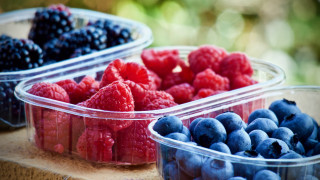 Berries blueberries plastic containers closeup - plastic free wallpaper