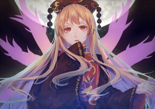 Anime character blonde hair crown - a full moon behind her free wallpaper