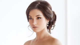 White dress earrings portrait marble - a white wall behind her free wallpaper