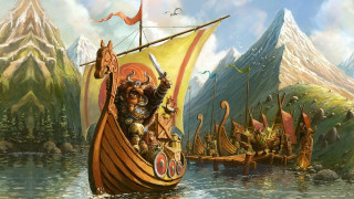 Viking boat giant head water - ed binkley free wallpaper