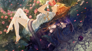 Fantasy anime girls flower violet - a large white object free wallpaper