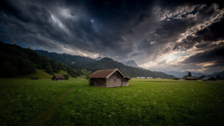 Small cabin mountains clouds stormy - stormy weather free wallpaper