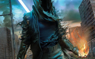 Sci fi character city sword - vfx free wallpaper