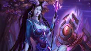 Woman sword demon outfit purple - holding free wallpaper