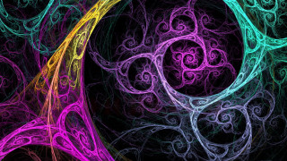 Spiral fractal psychedelic glowing hexagram - a yellow center free wallpaper